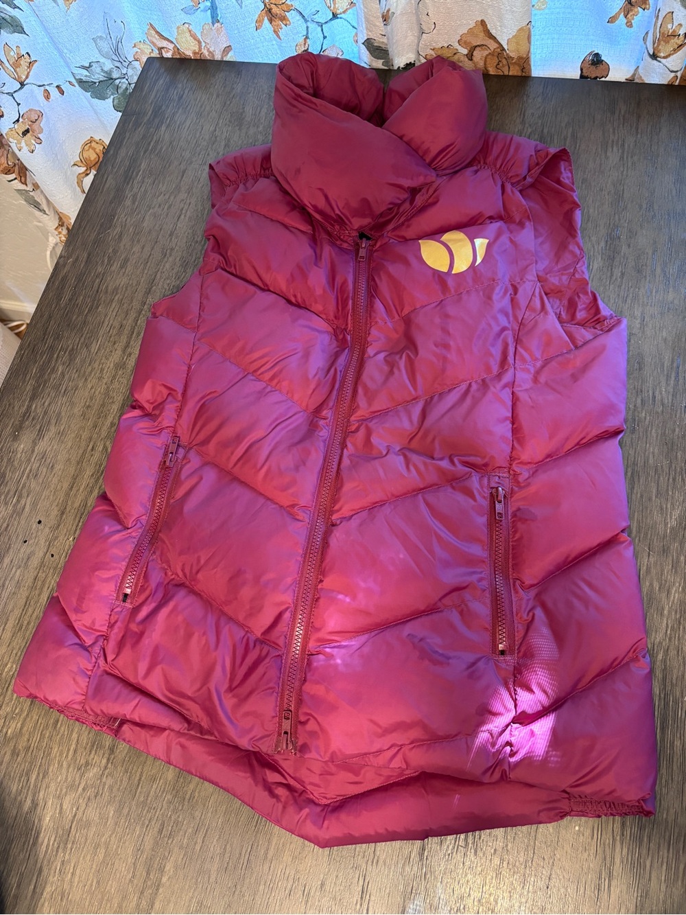 Dutch Bros Women’s Magenta Puffer Vest with Yellow Logo